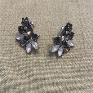 Delicate Multi-Stone Floral Clip-On Earrings - White & Smoky